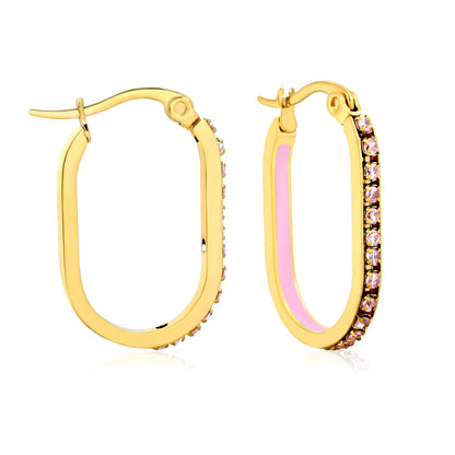 Wholesale Multi-Color Crystal Oval Hoop Earrings 2.26*22mm Premium Stainless Steel Gold-Plated Finish Hypoallergenic Tarnish-Resistant MOQ 12+