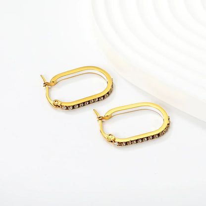Wholesale 2.26*22mm Premium Stainless Steel White Rhinestone Gold-Plated Finish | Crystal Oval Hoop Earrings | Hypoallergenic Tarnish-Resistant | MOQ 12+