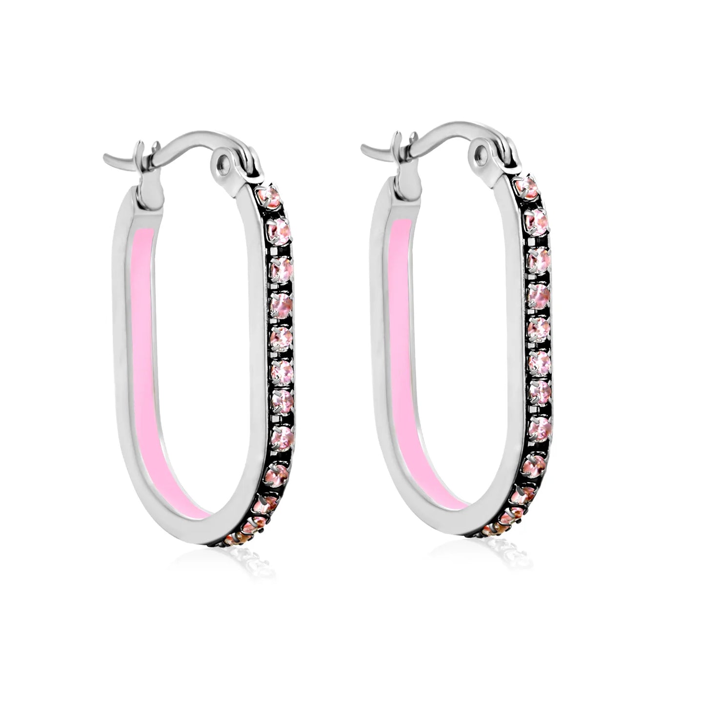 Wholesale Multi-Color Crystal Oval Hoop Earrings 2.26*22mm Premium Stainless Steel Gold-Plated Finish Hypoallergenic Tarnish-Resistant MOQ 12+