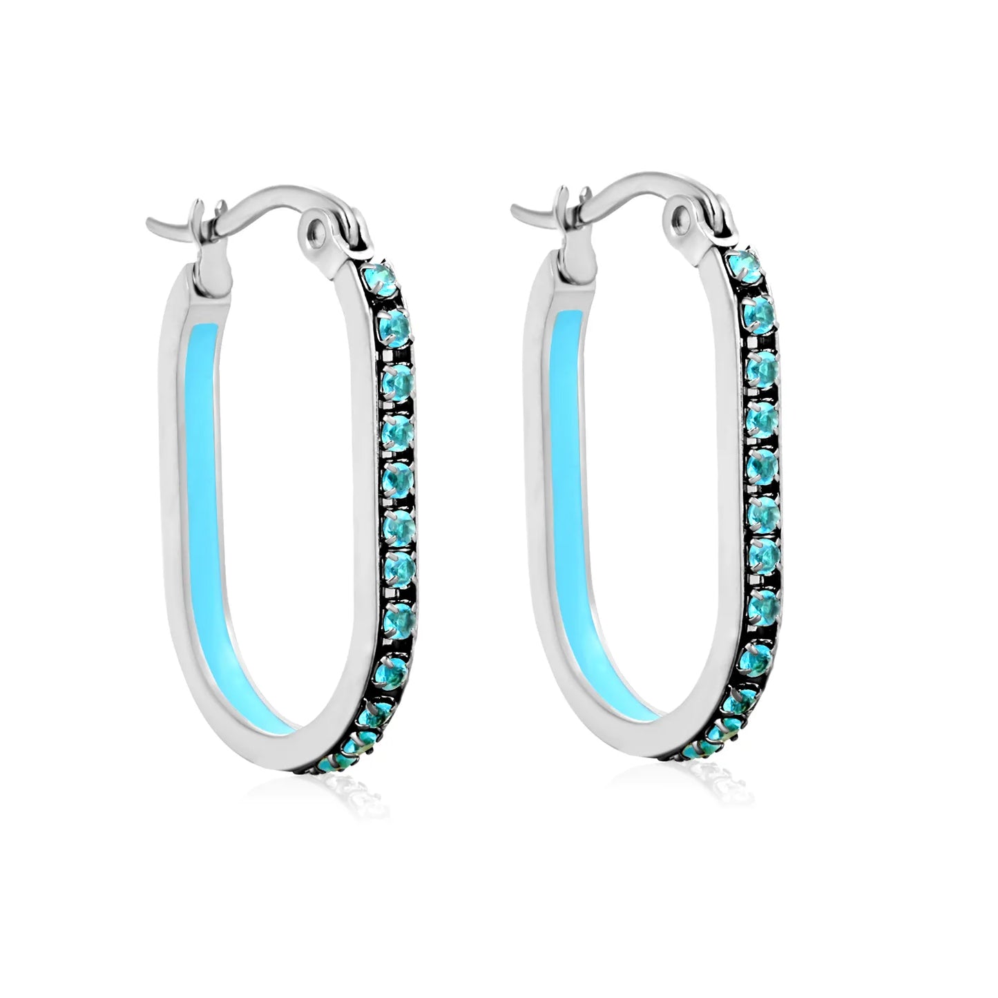 Wholesale Multi-Color Crystal Oval Hoop Earrings 2.26*22mm Premium Stainless Steel Gold-Plated Finish Hypoallergenic Tarnish-Resistant MOQ 12+