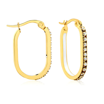 Wholesale Multi-Color Crystal Oval Hoop Earrings 2.26*22mm Premium Stainless Steel Gold-Plated Finish Hypoallergenic Tarnish-Resistant MOQ 12+