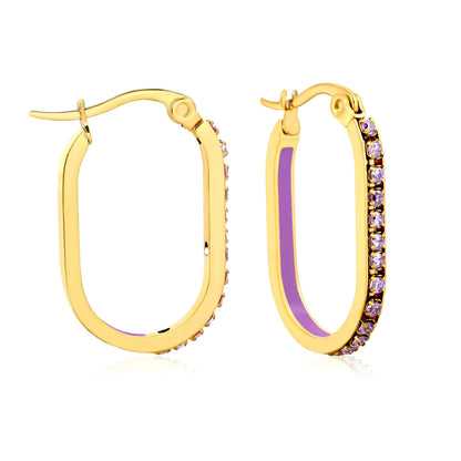 Wholesale Multi-Color Crystal Oval Hoop Earrings 2.26*22mm Premium Stainless Steel Gold-Plated Finish Hypoallergenic Tarnish-Resistant MOQ 12+