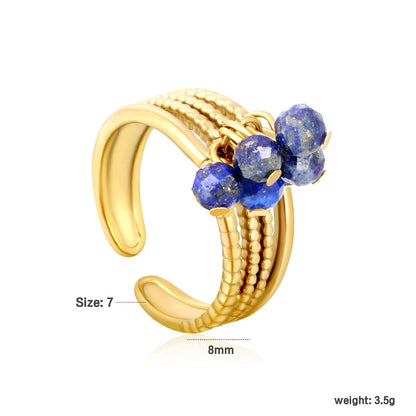 8mm Tall Open Ring – Gold-Plated Size #7 Series with Lapis Lazuli Blue Apatite African Turquoise & Cherry Tassels Wholesale with MOQ