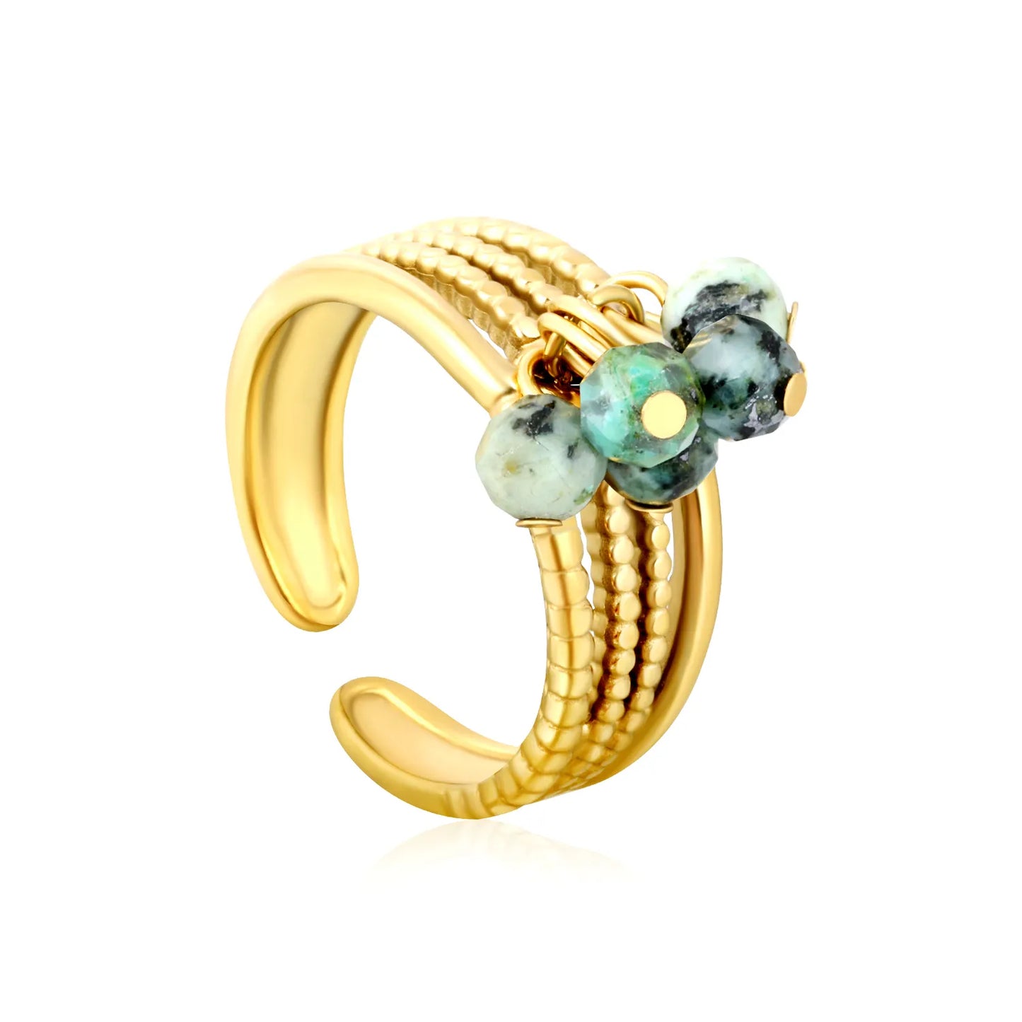 8mm Tall Open Ring – Gold-Plated Size #7 Series with Lapis Lazuli Blue Apatite African Turquoise & Cherry Tassels Wholesale with MOQ