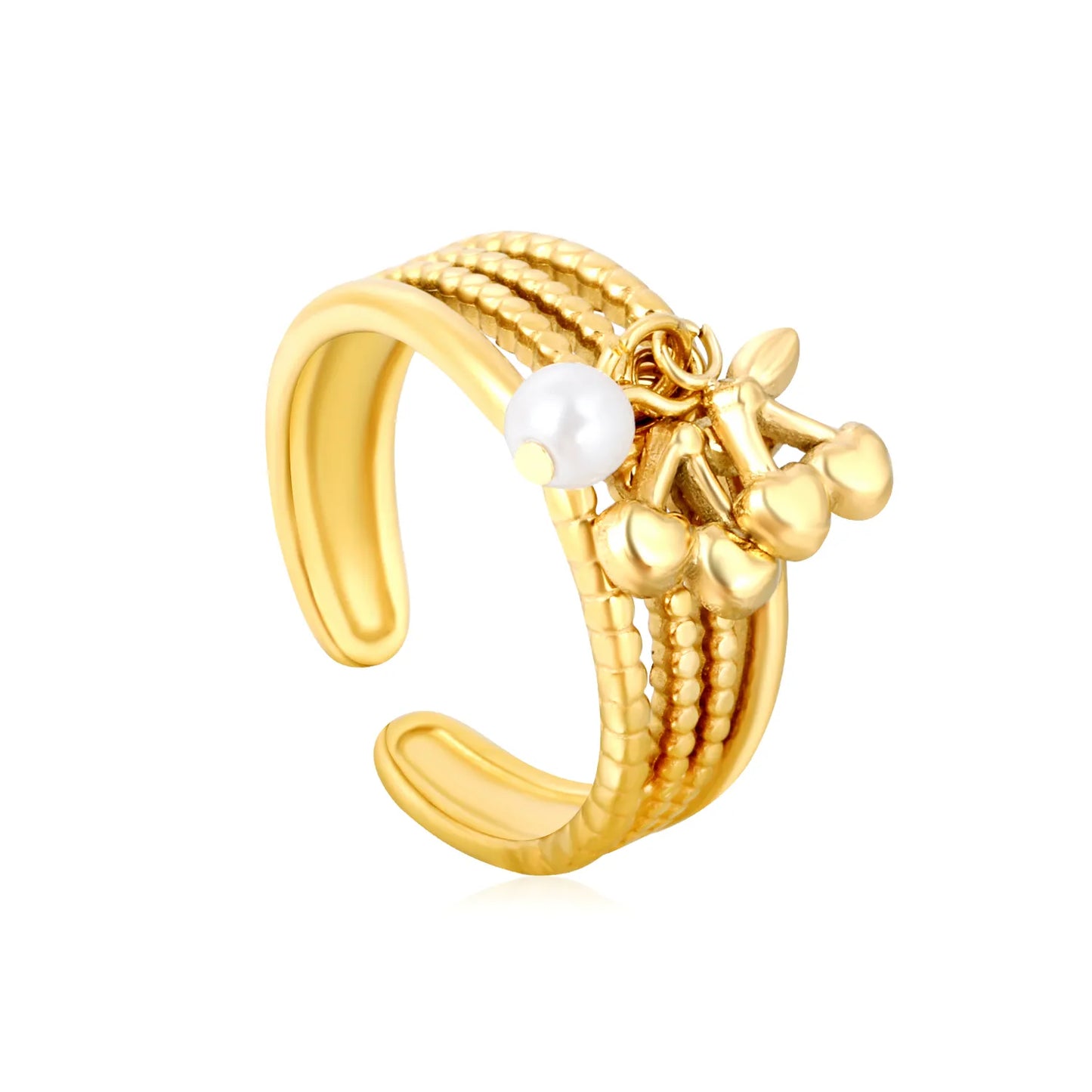 8mm Tall Open Ring – Gold-Plated Size #7 Series with Lapis Lazuli Blue Apatite African Turquoise & Cherry Tassels Wholesale with MOQ