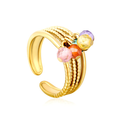 8mm Tall Open Ring – Gold-Plated Size #7 Series with Lapis Lazuli Blue Apatite African Turquoise & Cherry Tassels Wholesale with MOQ