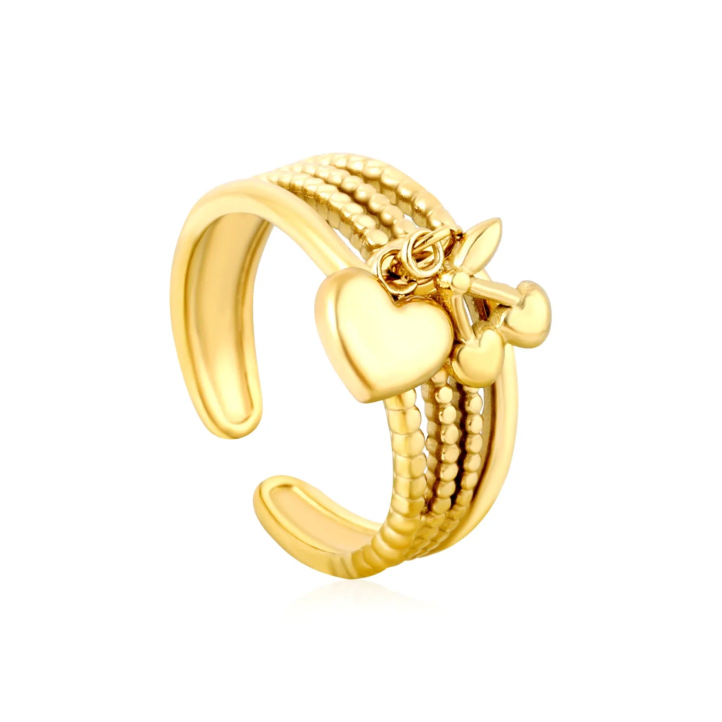 8mm Tall Open Ring – Gold-Plated Size #7 Series with Lapis Lazuli Blue Apatite African Turquoise & Cherry Tassels Wholesale with MOQ