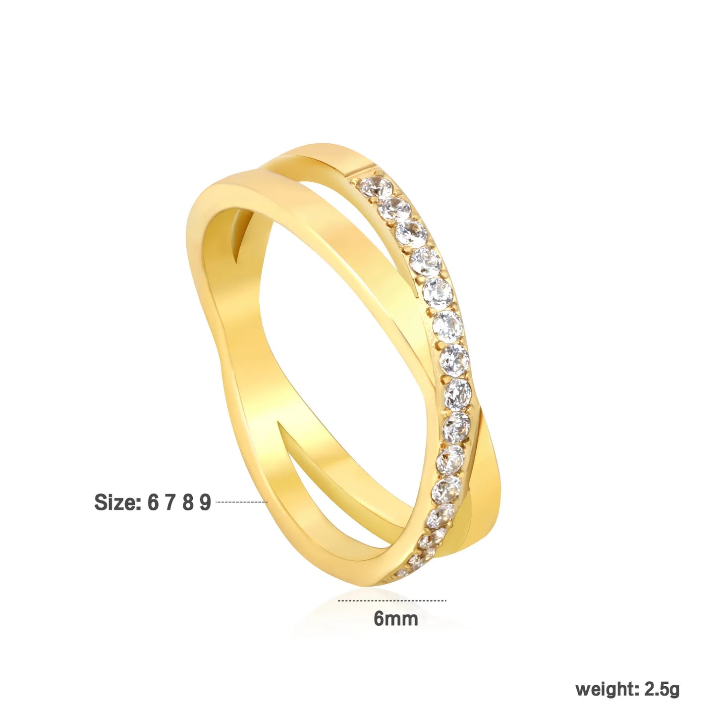 Wholesale Minimalist Crystal Stainless Steel  Band Ring Gold Finish Wholesale Ready MOQ 12