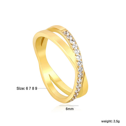 Wholesale Minimalist Crystal Stainless Steel  Band Ring Gold Finish Wholesale Ready MOQ 12