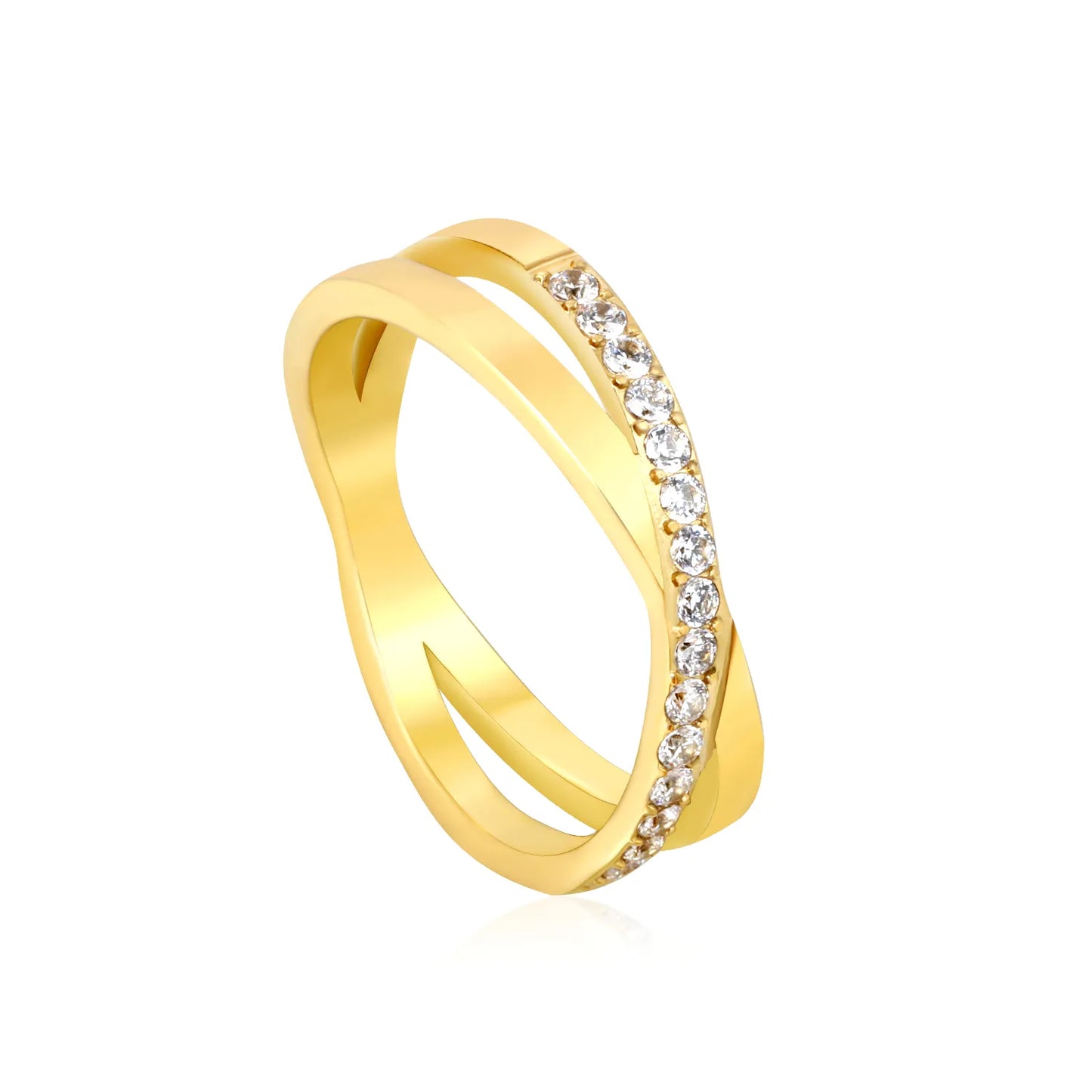 Wholesale Minimalist Crystal Stainless Steel  Band Ring Gold Finish Wholesale Ready MOQ 12