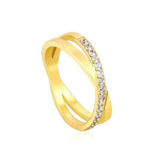 Wholesale Minimalist Crystal Stainless Steel  Band Ring Gold Finish Wholesale Ready MOQ 12