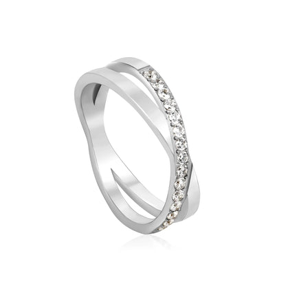Wholesale Minimalist Crystal Stainless Steel  Band Ring Gold Finish Wholesale Ready MOQ 12