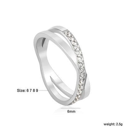Wholesale Minimalist Crystal Stainless Steel  Band Ring Gold Finish Wholesale Ready MOQ 12