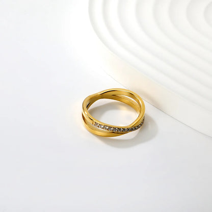 Wholesale Minimalist Crystal Stainless Steel  Band Ring Gold Finish Wholesale Ready MOQ 12