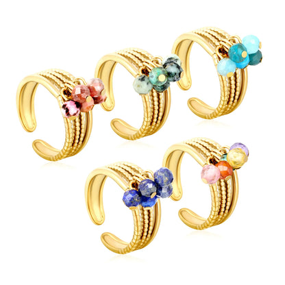 8mm Tall Open Ring – Gold-Plated Size #7 Series with Lapis Lazuli Blue Apatite African Turquoise & Cherry Tassels Wholesale with MOQ