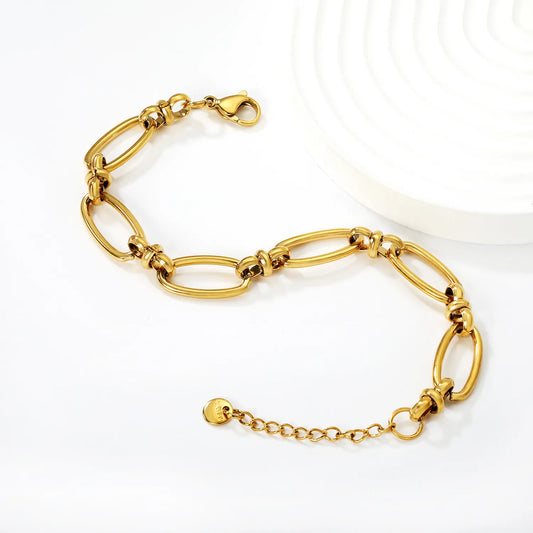 Gold-Plated Stainless Steel Oval Link Bracelet  Adjustable 18+3cm Wholesale  Low MOQ