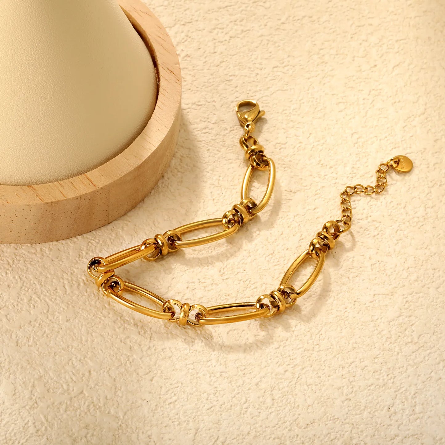 Gold-Plated Stainless Steel Oval Link Bracelet  Adjustable 18+3cm Wholesale  Low MOQ