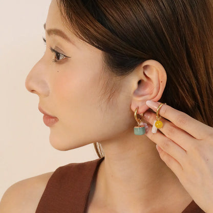 Wholesale Geometric Ear Climber with Dice Cube & Beads | 2.5cm Gold Huggie Ear Cuff for Cartilage | 12.3mm Inner Diameter