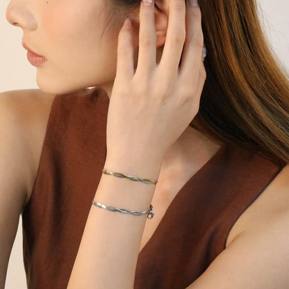 Wholesale Blade Chain Bracelet | 2mm Wide 17+5cm Adjustable | Silver or Two-Tone Steel | Unisex Industrial Jewelry