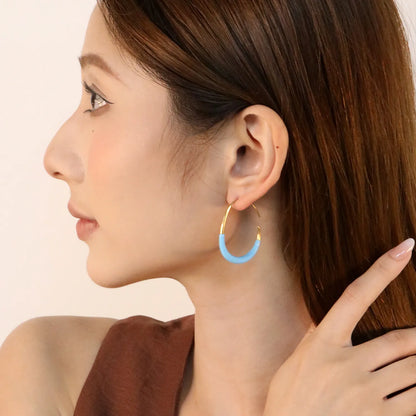 Wholesale 29x38.2mm Egg Shape Enamel Earrings | Red & Blue Drip Glaze Design | Gold Stainless Steel Statement Earrings