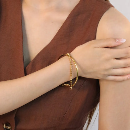 Wholesale 3mm Gold Bead & Chain Bangle Bracelet | 60mm Inner Diameter | Stackable Bangle Set | Stainless Steel Jewelry Lot