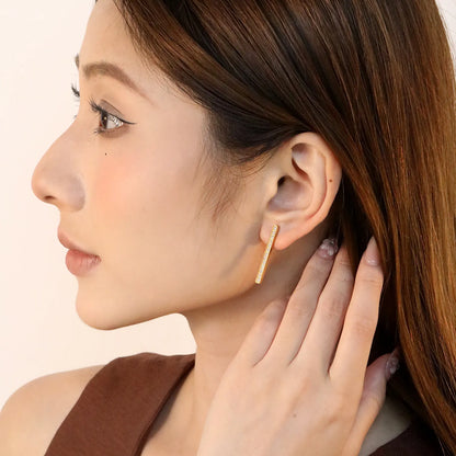 Wholesale 2.6x29.6mm Bar Ear Studs with White Zirconia | Gold Stainless Steel Minimalist Earrings