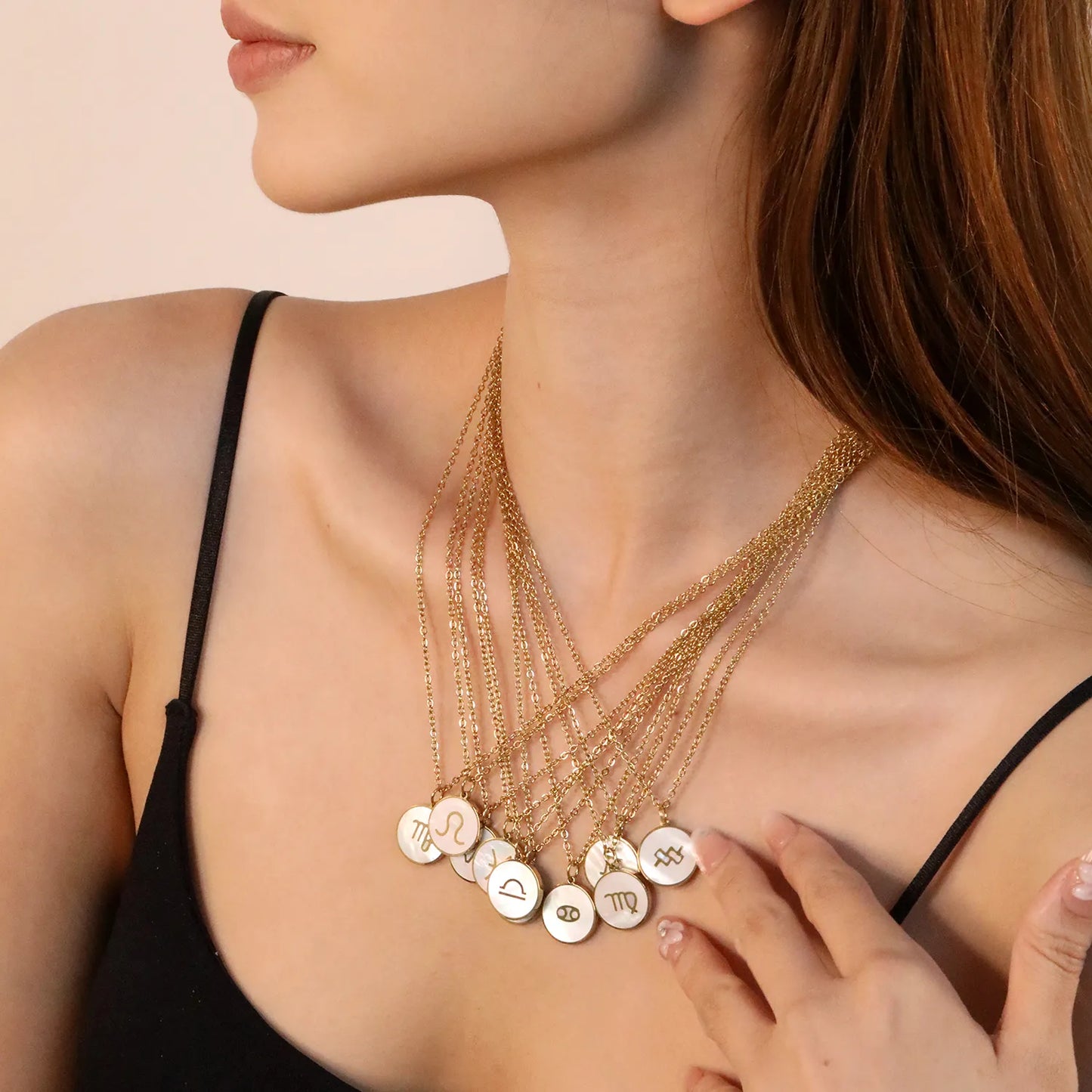 Wholesale 15mm Zodiac Acrylic Mirror Pendant | Laser Holographic Disc Charm | 45cm Gold & Steel Chain Necklace