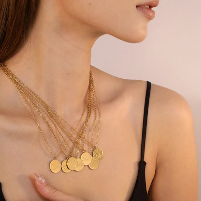Wholesale 15mm Zodiac Constellation Pendant Necklace | 12 Astrology Star Chart Charm | 45cm Gold & Steel Chain