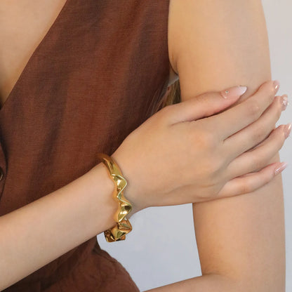 Wholesale 14mm Wavy Open Bangle | 60mm Inner Diameter | Gold Stainless Steel Cuff Bracelet | Bulk Statement Jewelry Lot