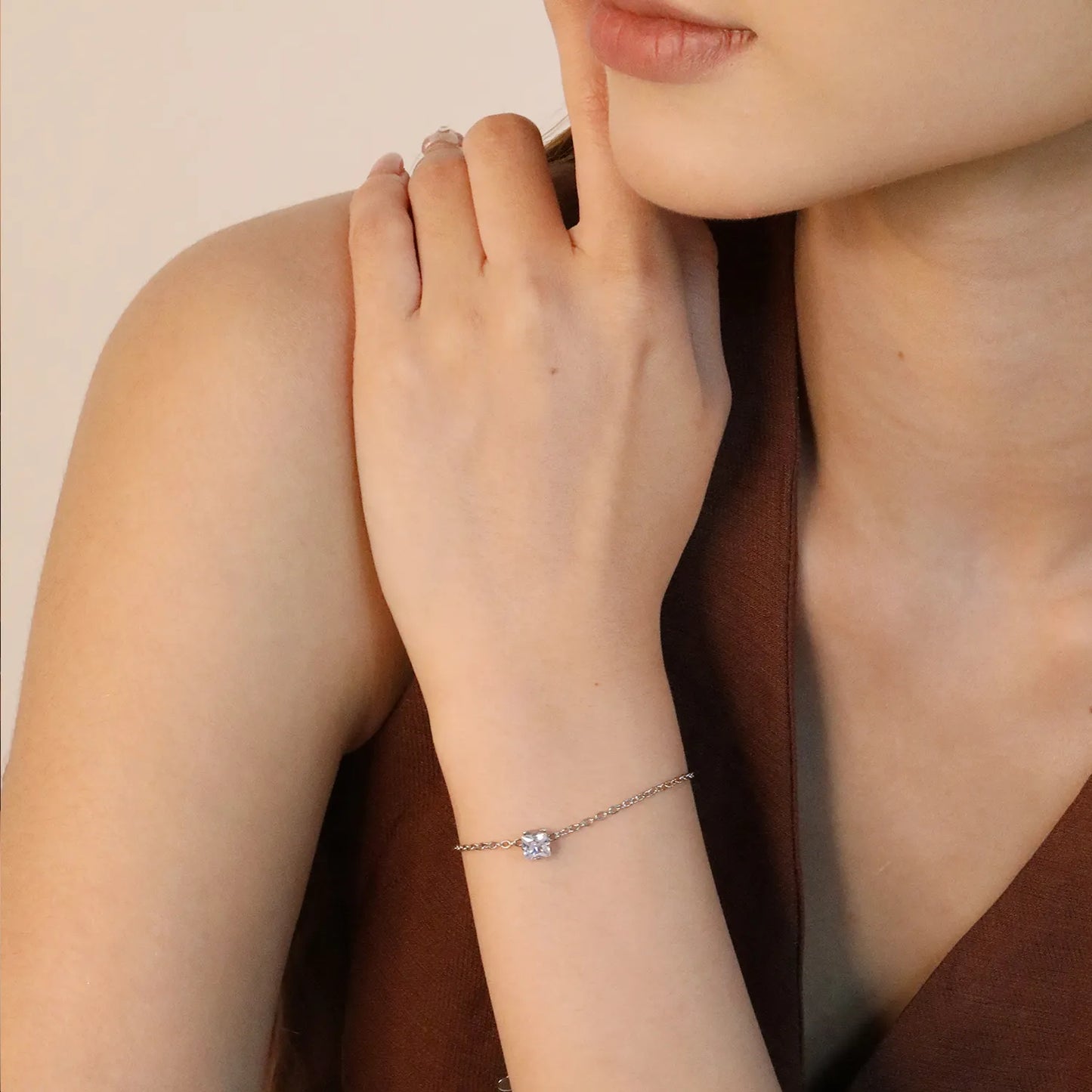 Wholesale Zircon and Heart Bracelet | 5.6mm White Zirconia Inlaid Design | 18+5cm Steel Chain | Hypoallergenic Jewelry