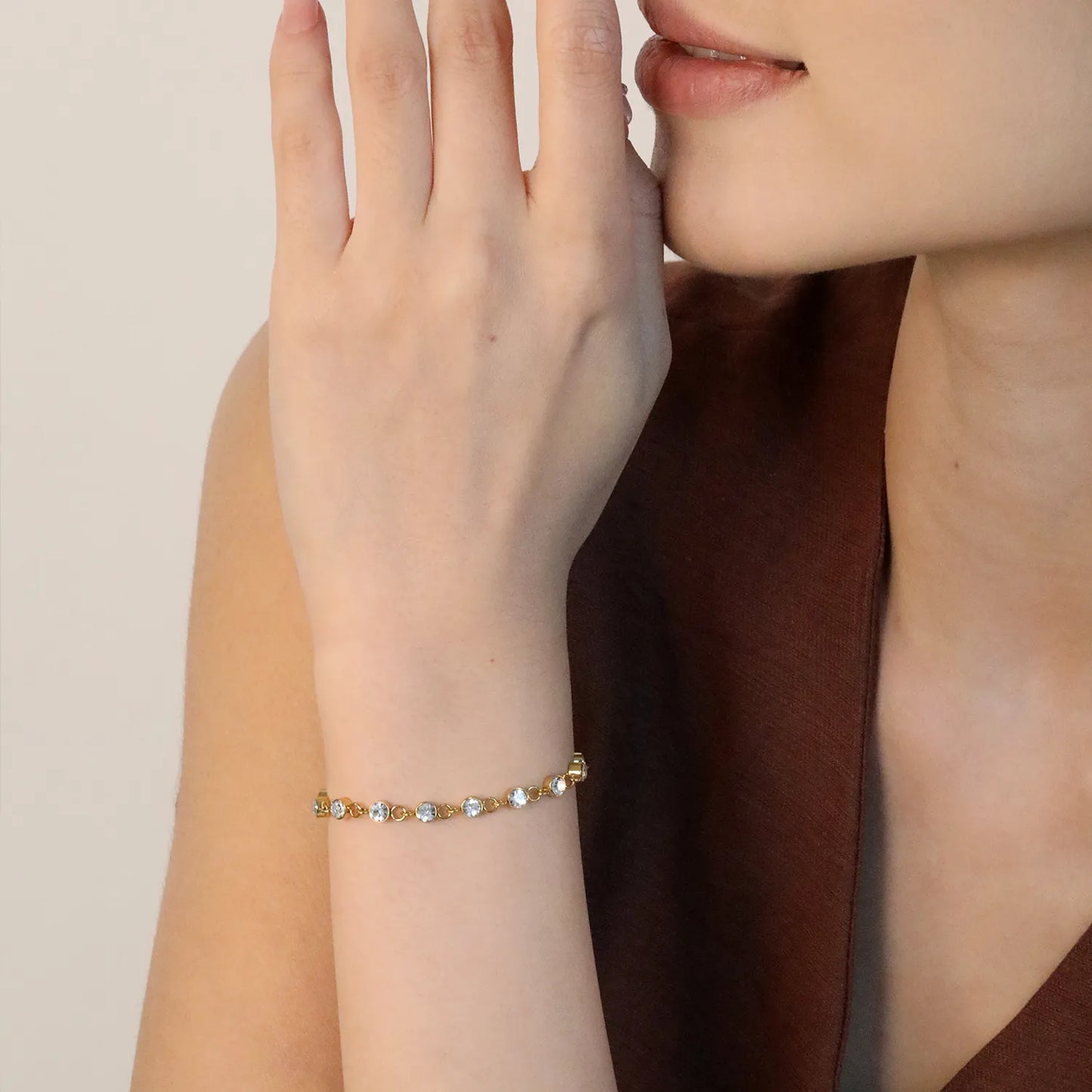 Wholesale Zircon Inlaid Bracelet | 4mm White Zirconia Stones | 16+5cm Gold Plated Chain | Stainless Steel Dress Jewelry