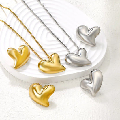 ✨ Jumbo Heart Jewelry Set (27x27.3mm) Wholesale Stainless Steel Earrings + Pendant | Heavy 1.6mm Chain 43+5cm | 3 Color Options