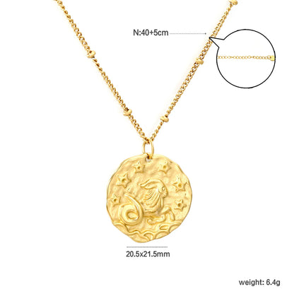 Wholesale Gold 12 Constellation Pendant Necklace | 20.5*21.5mm Zodiac Charm | 40+5cm+6mm Gold & Steel Chain
