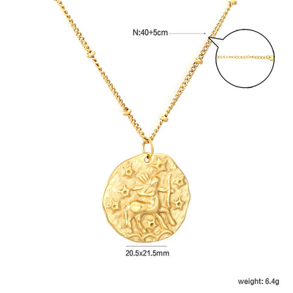 Wholesale Gold 12 Constellation Pendant Necklace | 20.5*21.5mm Zodiac Charm | 40+5cm+6mm Gold & Steel Chain