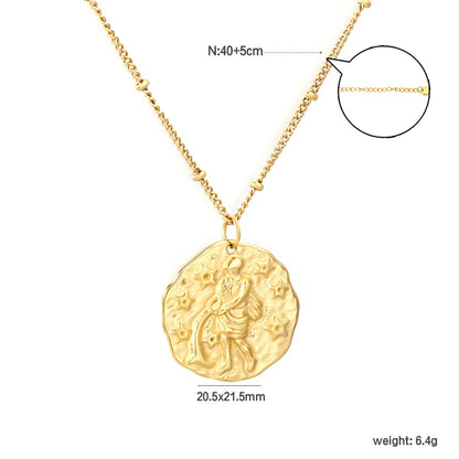 Wholesale Gold 12 Constellation Pendant Necklace | 20.5*21.5mm Zodiac Charm | 40+5cm+6mm Gold & Steel Chain