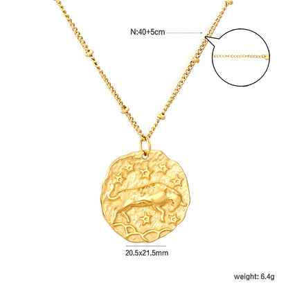 Wholesale Gold 12 Constellation Pendant Necklace | 20.5*21.5mm Zodiac Charm | 40+5cm+6mm Gold & Steel Chain