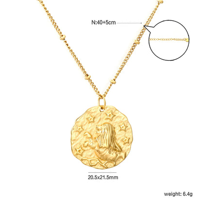 Wholesale Gold 12 Constellation Pendant Necklace | 20.5*21.5mm Zodiac Charm | 40+5cm+6mm Gold & Steel Chain