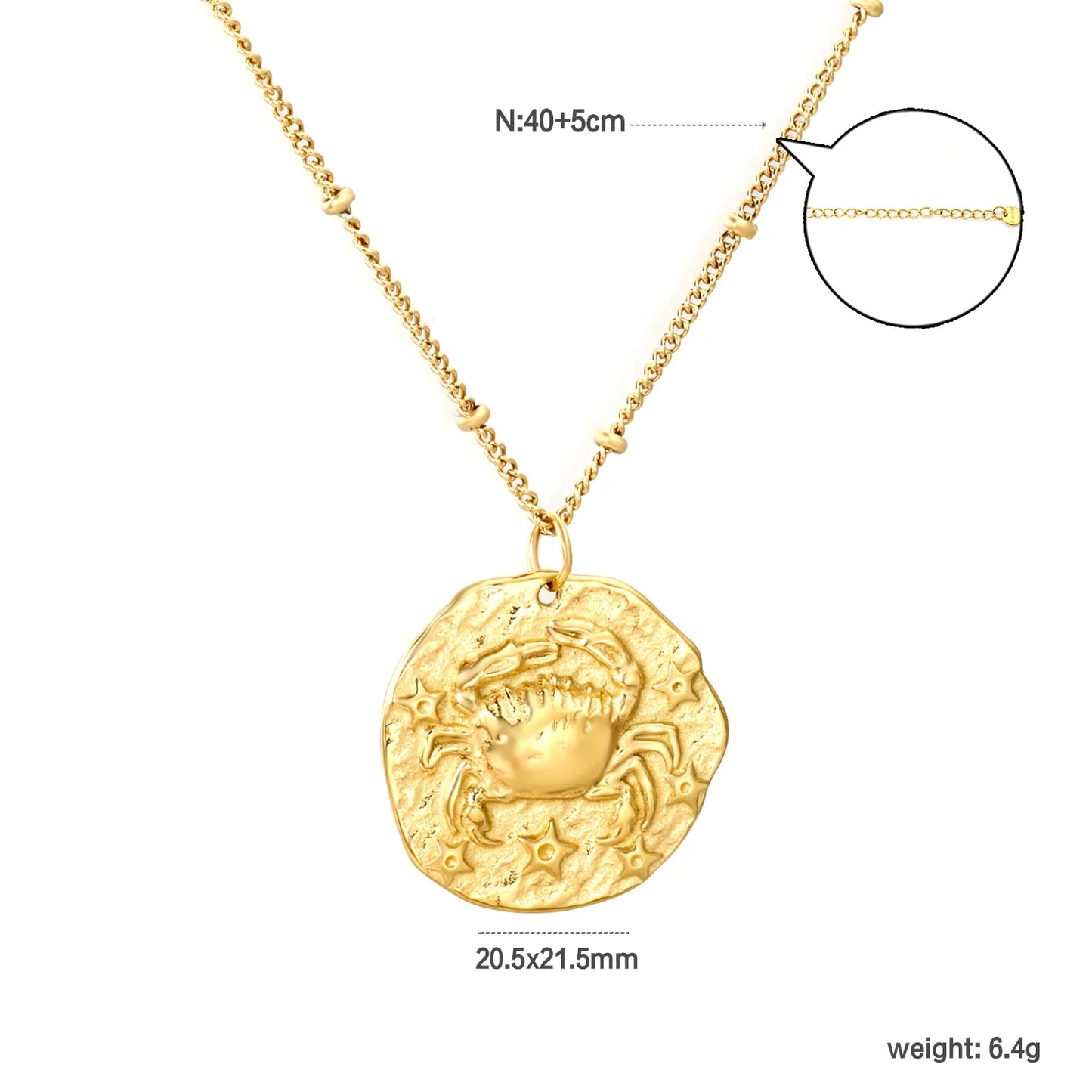 Wholesale Gold 12 Constellation Pendant Necklace | 20.5*21.5mm Zodiac Charm | 40+5cm+6mm Gold & Steel Chain