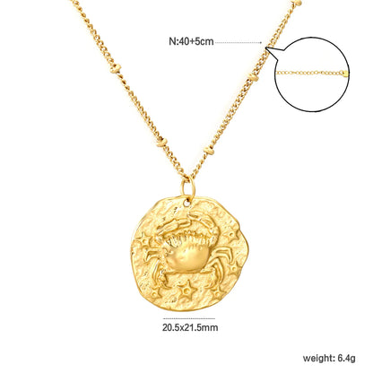 Wholesale Gold 12 Constellation Pendant Necklace | 20.5*21.5mm Zodiac Charm | 40+5cm+6mm Gold & Steel Chain