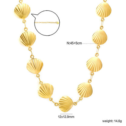 Wholesale 12x12.9mm Shell Link Chain Necklace | 45+5cm Gold Beach Style Jewelry Set