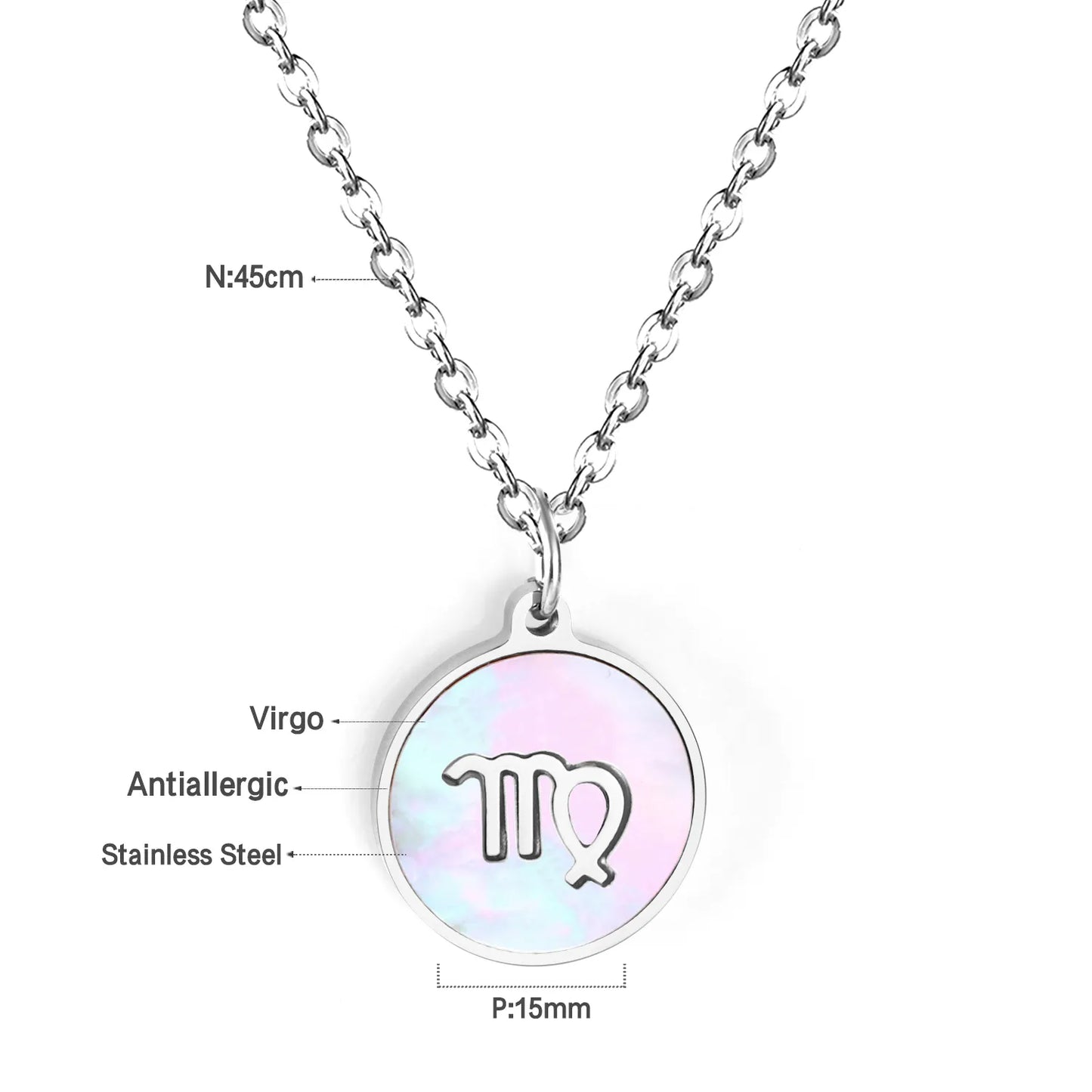 Wholesale 15mm Zodiac Acrylic Mirror Pendant | Laser Holographic Disc Charm | 45cm Gold & Steel Chain Necklace
