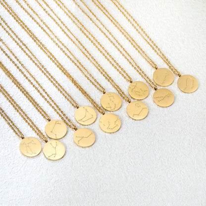 Wholesale 15mm Zodiac Constellation Pendant Necklace | 12 Astrology Star Chart Charm | 45cm Gold & Steel Chain
