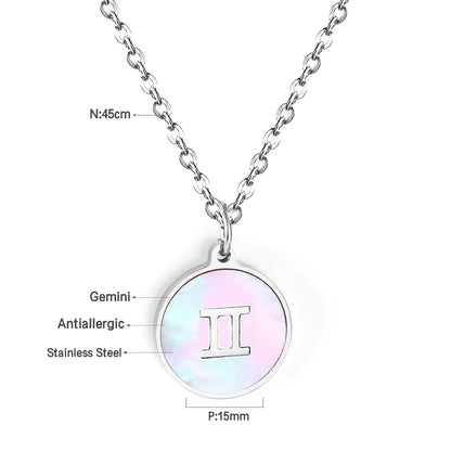 Wholesale 15mm Zodiac Acrylic Mirror Pendant | Laser Holographic Disc Charm | 45cm Gold & Steel Chain Necklace