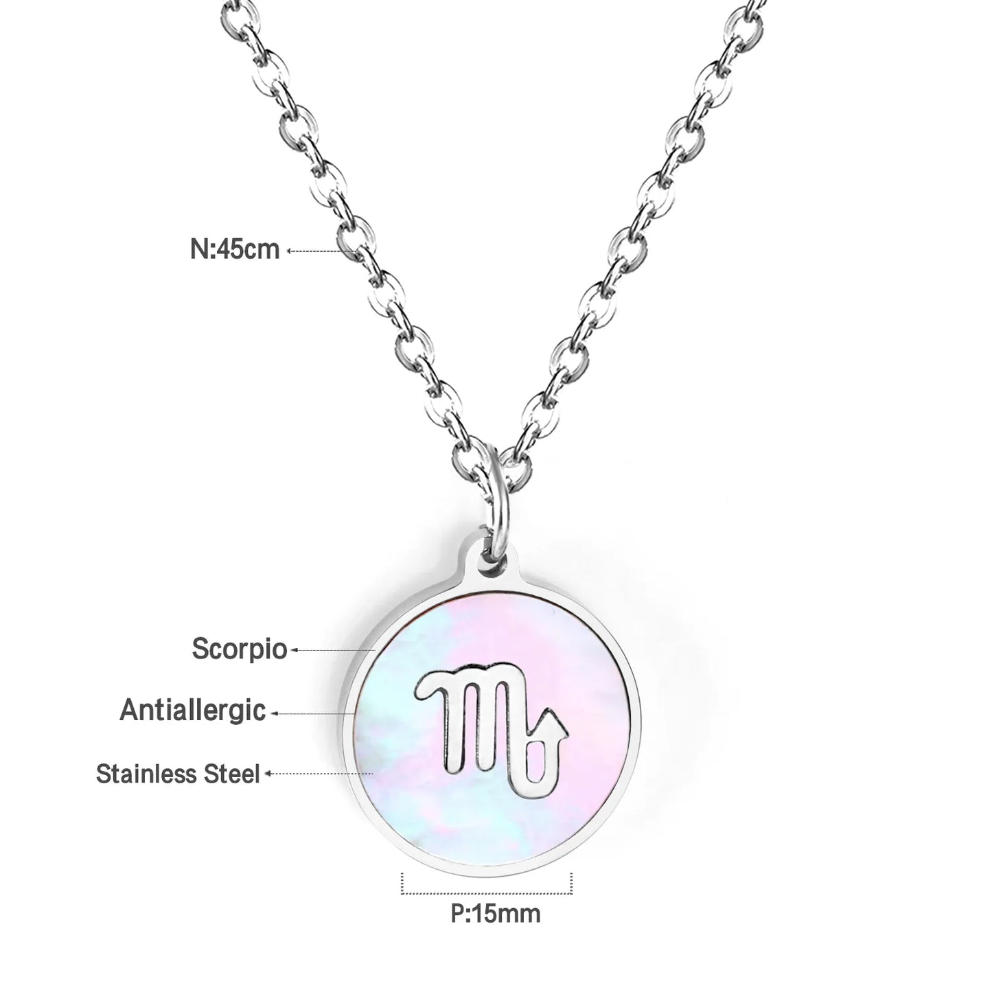 Wholesale 15mm Zodiac Acrylic Mirror Pendant | Laser Holographic Disc Charm | 45cm Gold & Steel Chain Necklace