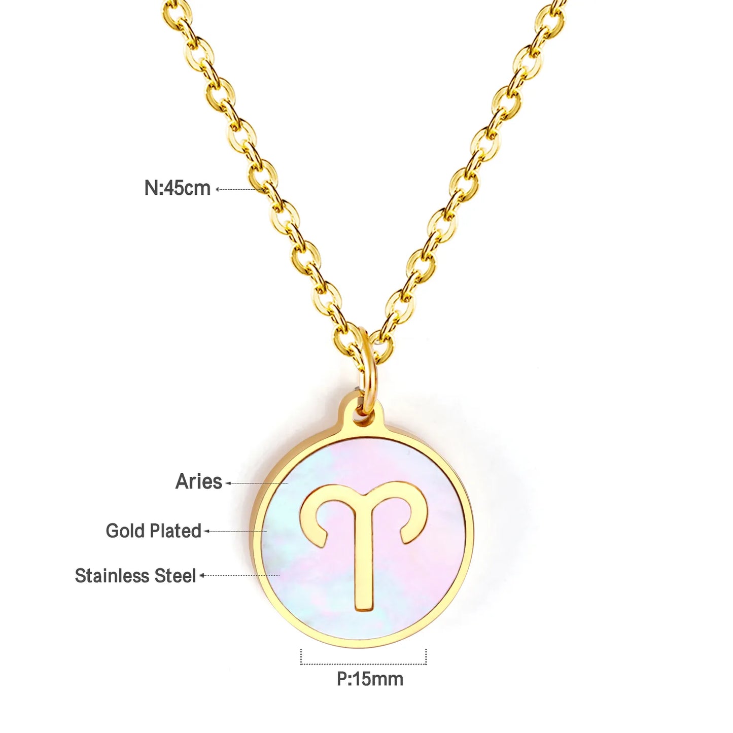 Wholesale 15mm Zodiac Acrylic Mirror Pendant | Laser Holographic Disc Charm | 45cm Gold & Steel Chain Necklace