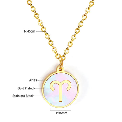 Wholesale 15mm Zodiac Acrylic Mirror Pendant | Laser Holographic Disc Charm | 45cm Gold & Steel Chain Necklace