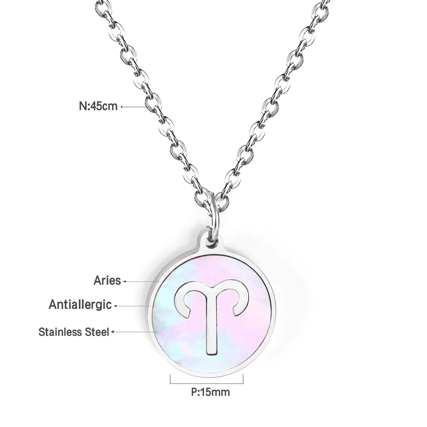 Wholesale 15mm Zodiac Acrylic Mirror Pendant | Laser Holographic Disc Charm | 45cm Gold & Steel Chain Necklace