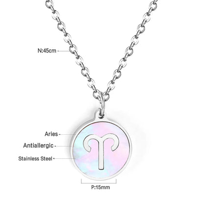 Wholesale 15mm Zodiac Acrylic Mirror Pendant | Laser Holographic Disc Charm | 45cm Gold & Steel Chain Necklace