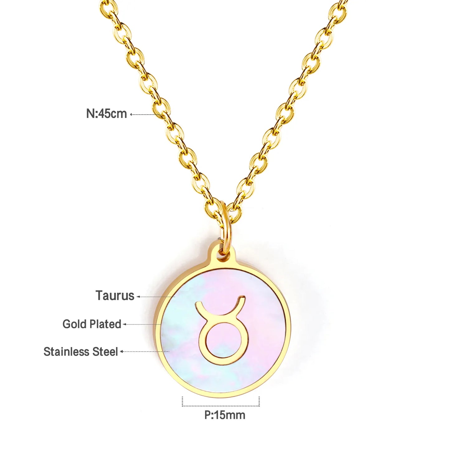 Wholesale 15mm Zodiac Acrylic Mirror Pendant | Laser Holographic Disc Charm | 45cm Gold & Steel Chain Necklace