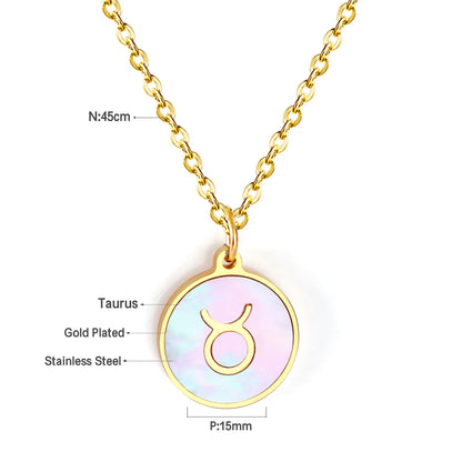 Wholesale 15mm Zodiac Acrylic Mirror Pendant | Laser Holographic Disc Charm | 45cm Gold & Steel Chain Necklace